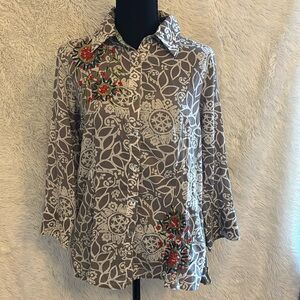 Large Bleu Bayou Embroidered Blouse